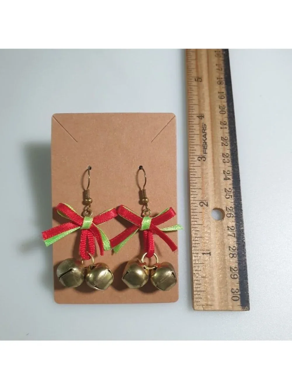 Holiday Jingle Bell Earrings Festive Red Green Ribbon Christmas Hook Lightweight